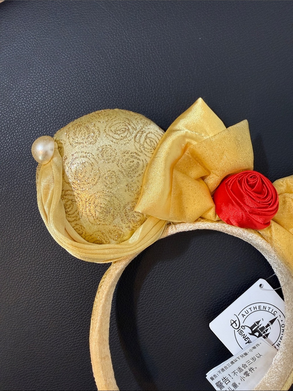 Disney Gold Princess Belle Mouse Ears Headband with Red Rose Accent - Picture 4 of 7